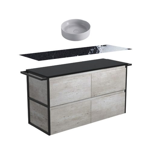 Fienza Amato Industrial Double Frame & Towel Rail Wall Hung Vanity With Stone Top & Above Counter Basin