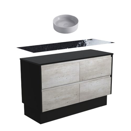 Fienza Amato Industrial Satin Black Panel On Kickboard Vanity With Stone Top & Above Counter Basin