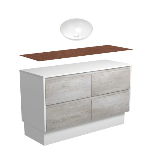 Fienza Amato Industrial Satin White Panel On Kickboard Vanity With Timber Top & Above Counter Basin
