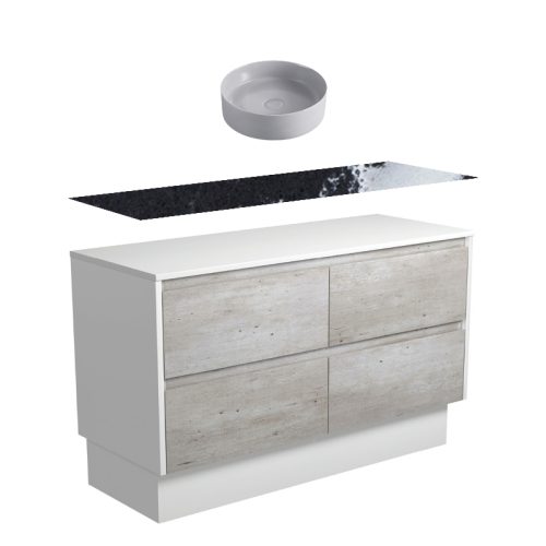 Fienza Amato Industrial Satin White Panel On Kickboard Vanity With Stone Top & Above Counter Basin