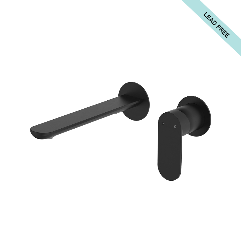 fienza-empire-slim-basin-bath-wall-mixer-set-round-plates-200mm-outlet_234104B-200-LF_MatteBlack