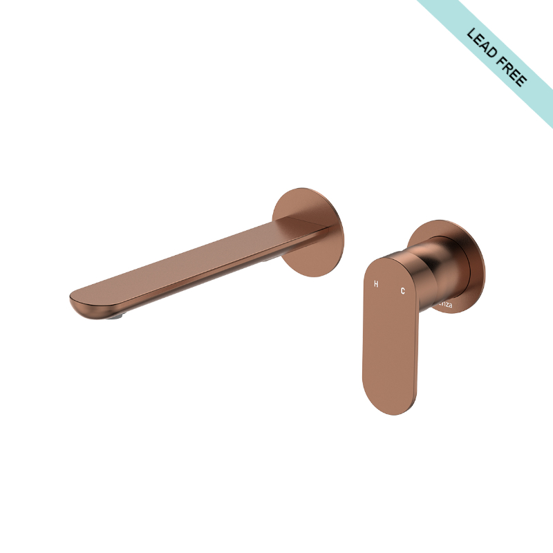 fienza-empire-slim-basin-bath-wall-mixer-set-round-plates-200mm-outlet_234104CO-200-LF_BrushedCopper