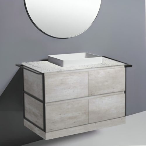 Fienza Amato Industrial With Double Frames & Towel Rail On Kick Vanity With Solid Surface Top & Semi-Inset Basin