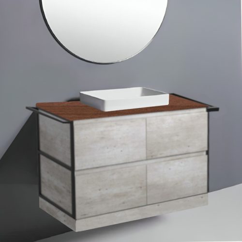 Fienza Amato Industrial With Double Frames & Towel Rail On Kick Vanity With Hardwood Top & Semi-Inset Basin