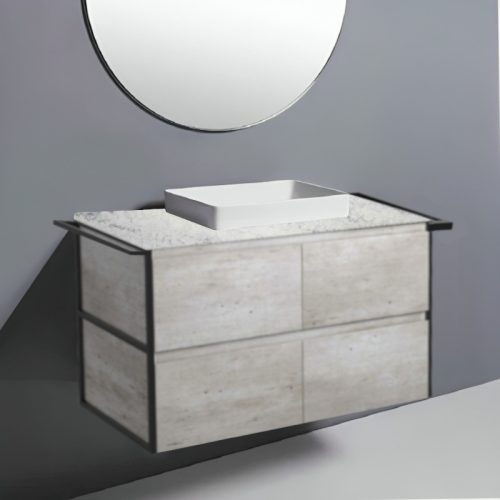 Fienza Amato Industrial With Double Frame & Towel Rail Wall Hung Vanity With Solid Surface Top & Semi-Inset Basin