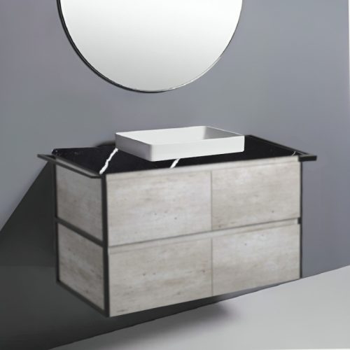 Fienza Amato Industrial With Double Frame & Towel Rail Wall Hung Vanity With Stone Top & Semi-Inset Basin