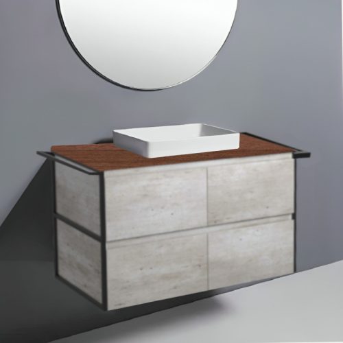 Fienza Amato Industrial With Double Frame & Towel Rail Wall Hung Vanity With Hardwood Top & Semi-Inset Basin
