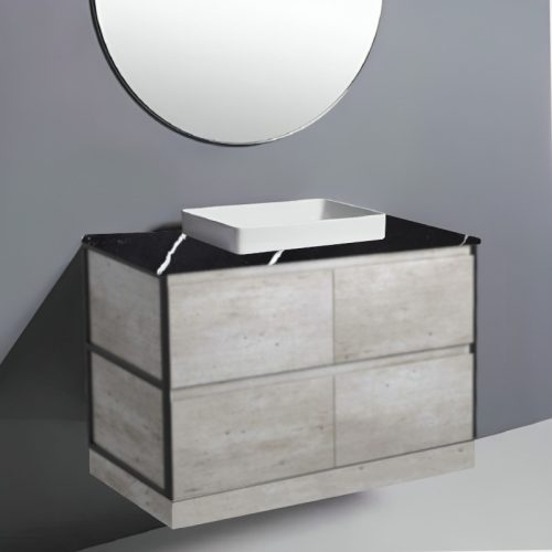 Fienza Amato Industrial With Matte Black Frames On Kick Vanity With Stone Top & Semi-Inset Basin