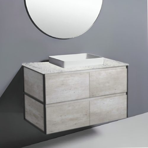 Fienza Amato Industrial With Matte Black Frames Wall Hung Vanity With Solid Top & Semi-Inset Basin