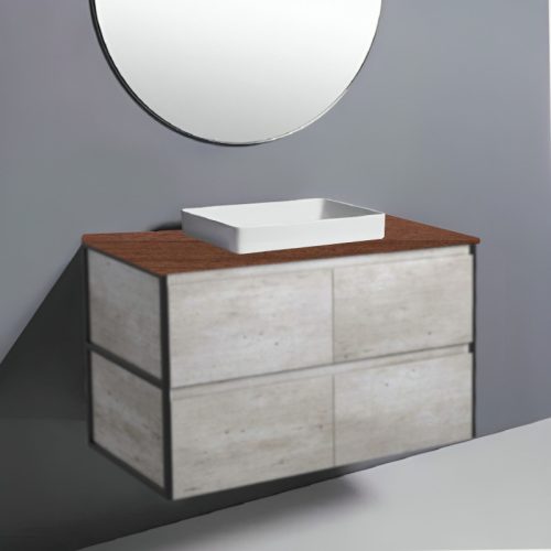 Fienza Amato Industrial With Matte Black Frames Wall Hung Vanity With Timber Top & Semi-Inset Basin