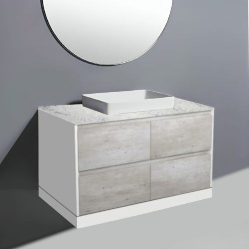 Fienza Amato Industrial With Satin White Panels On Kick Vanity With Solid Surface Top & Semi-Inset Basin