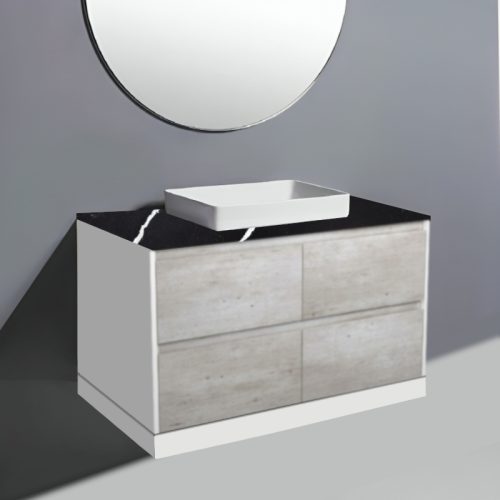 Fienza Amato Industrial With Satin White Panels On Kick Vanity With Stone Top & Semi-Inset Basin