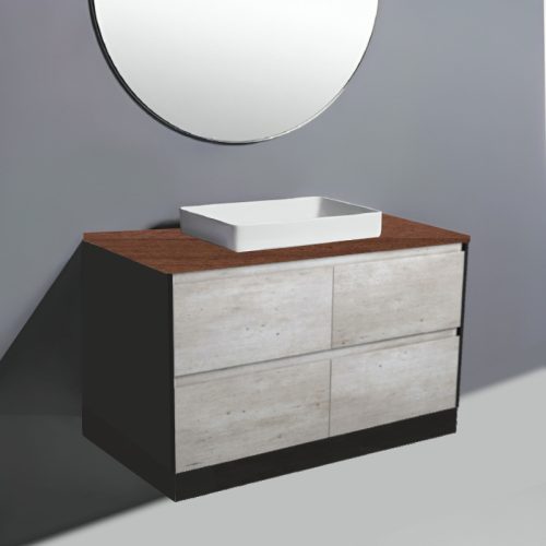 Fienza Amato Industrial With Satin Black Panels On Kick Vanity With Hardwood Top & Semi-Inset Basin