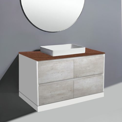Fienza Amato Industrial With Satin Black Panels On Kick Vanity With Timber Top & Semi-Inset Basin