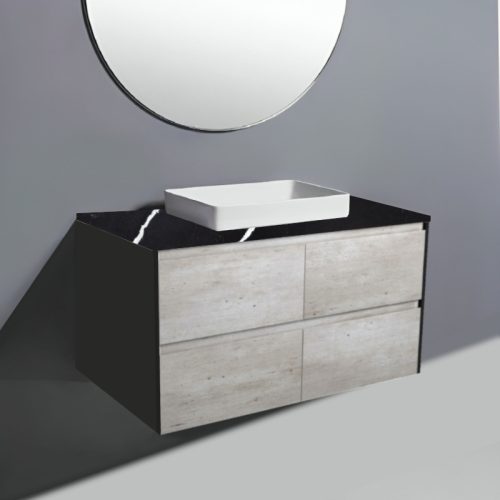 Fienza Amato Industrial With Satin Black Panels Wall Hung Vanity With Stone Top & Semi-Inset Basin