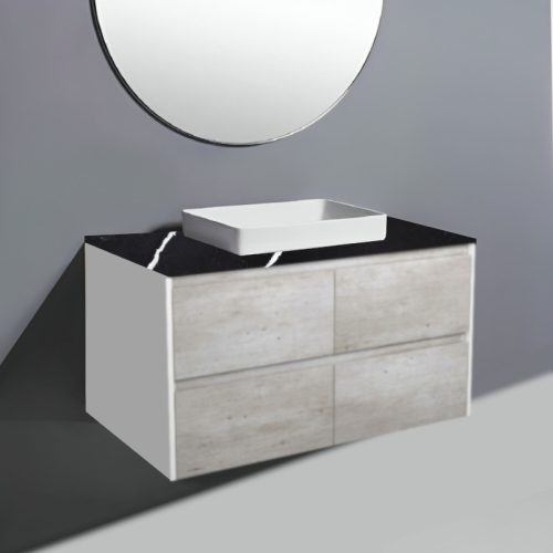 Fienza Amato Industrial With Satin White Panels Wall Hung Vanity With Stone Top & Semi-Inset Basin