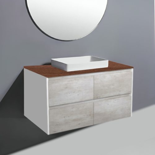 Fienza Amato Industrial With Satin White Panels Wall Hung Vanity With Hardwood Top & Semi-Inset Basin