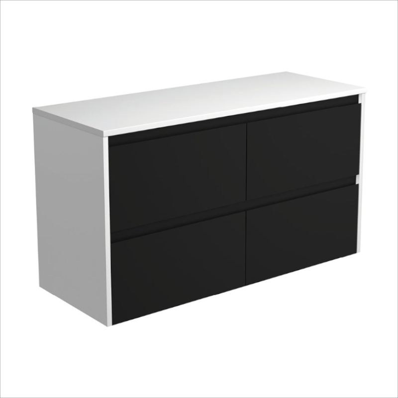 Fienza Amato Satin Black Wall Hung Cabinet With Satin White Panel