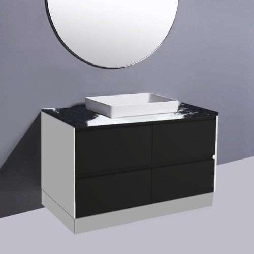 Fienza Amato Satin Black With White Panels On Kick Vanity With Stone Top & Semi-Inset Basin