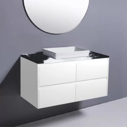 Fienza Amato Satin White Wall Hung Vanity With Stone Top & Semi-Inset Basin - Copy