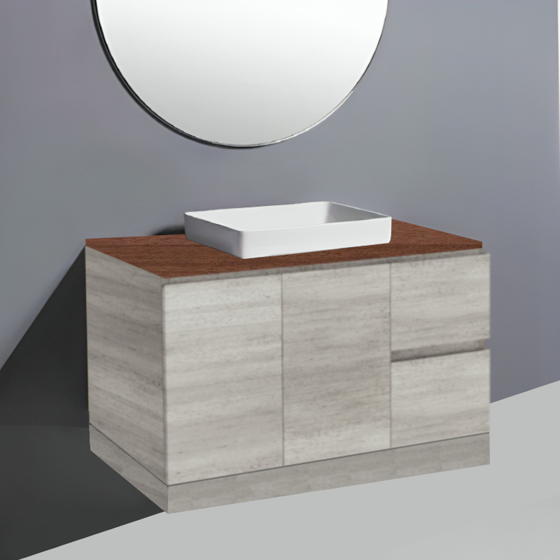 Fienza Edge Industrial On Kick Vanity With timber Top & Semi-Inset Basin