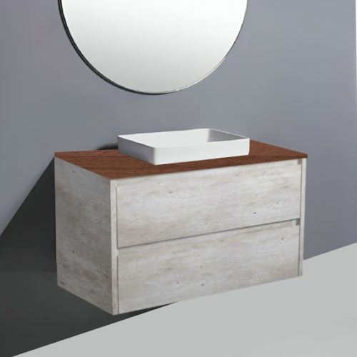 Fienza Amato Industrial Wall Hung Vanity With Hardwood Top & Semi-Inset Basin