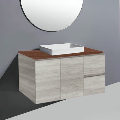 Fienza Edge Industrial Wall Hung Vanity With Hardwood Top & Semi-Inset Basin