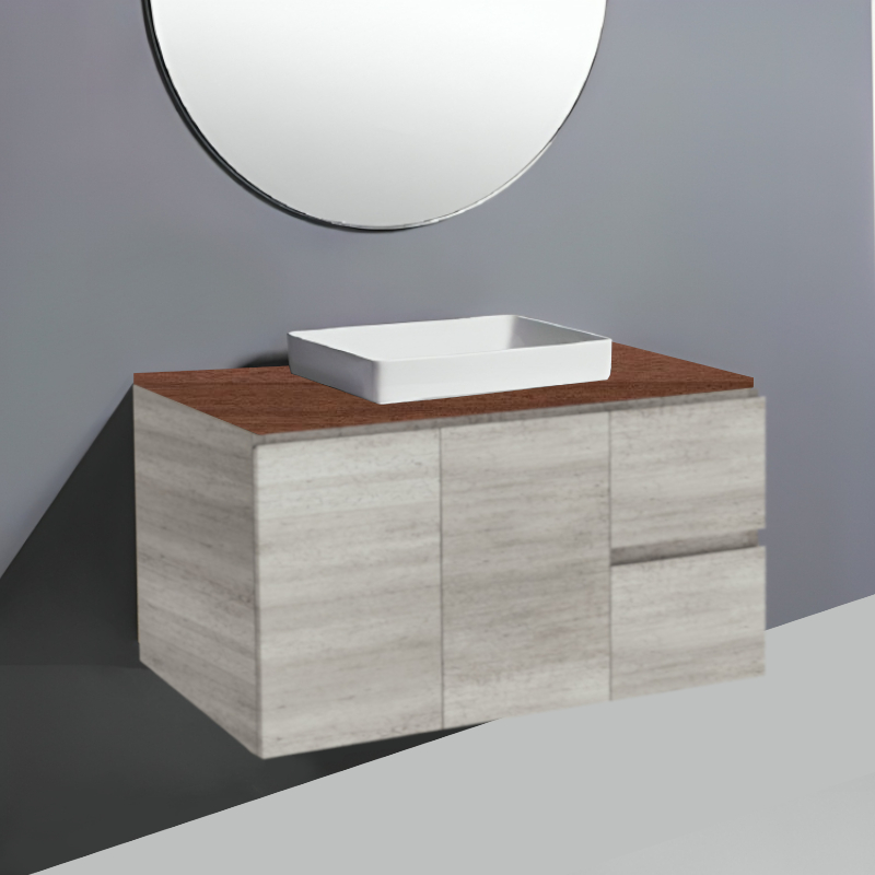 Fienza Edge Industrial Wall Hung Vanity With Hardwood Top & Semi-Inset Basin