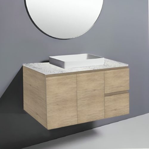 Fienza Edge Scandi Oak Wall Hung Vanity With SOLID Top & Semi-Inset Basin