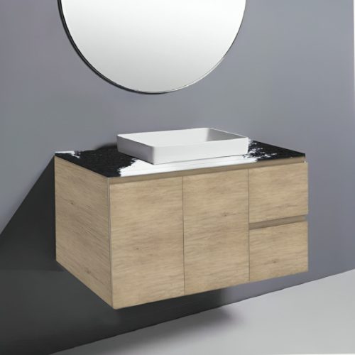 Fienza Edge Scandi Oak Wall Hung Vanity With Stone Top & Semi-Inset Basin