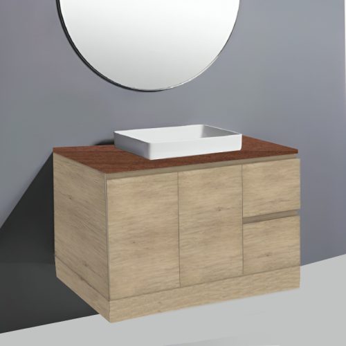 Fienza Edge Scandi Oak on kick Vanity With Hardwood Top & Semi-Inset Basin