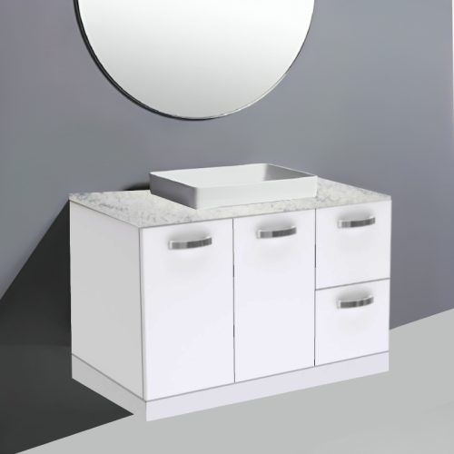 Fienza Unicab Gloss White On Kick Vanity With Solid Top & Semi-Inset Basin