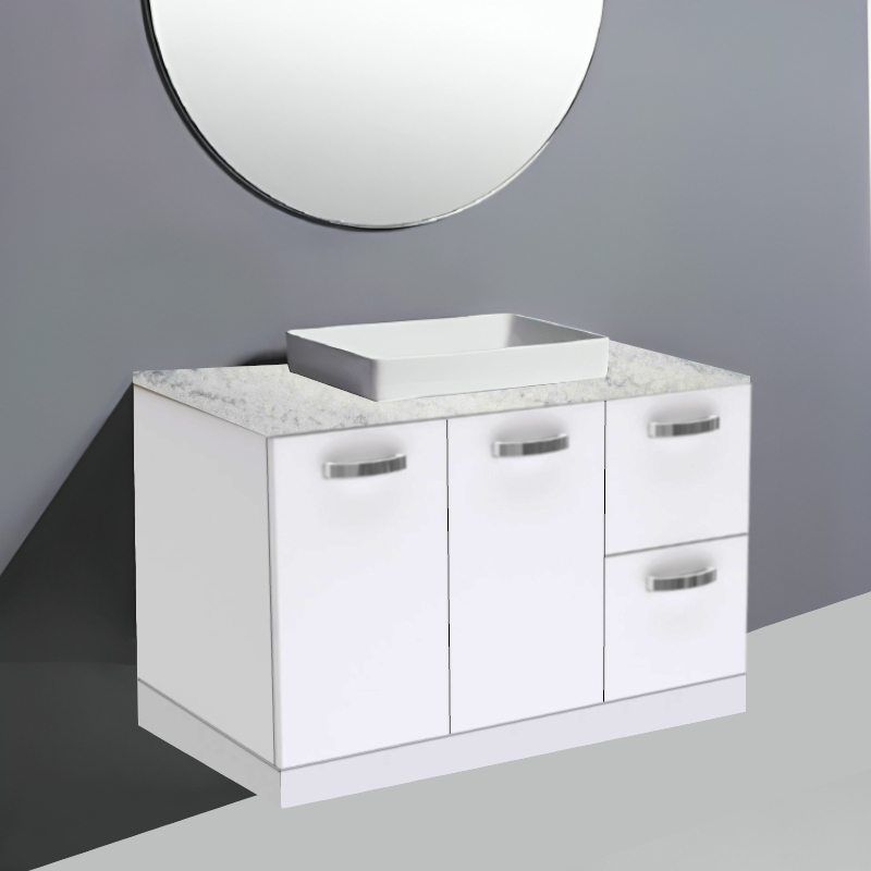 Fienza Unicab Gloss White On Kick Vanity With Solid Top & Semi-Inset Basin