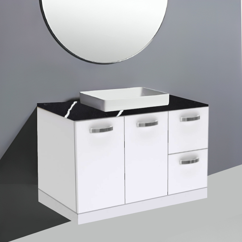 Fienza Unicab Gloss White On Kick Vanity With Stone Top & Semi-Inset Basin