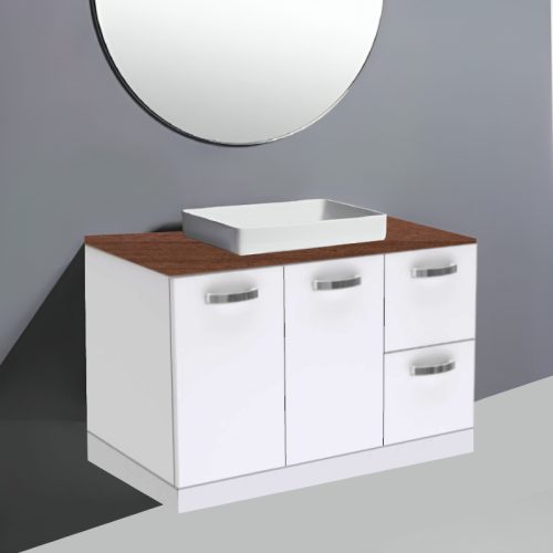 Fienza Unicab Gloss White On Kick Vanity With TImber Top & Semi-Inset Basin
