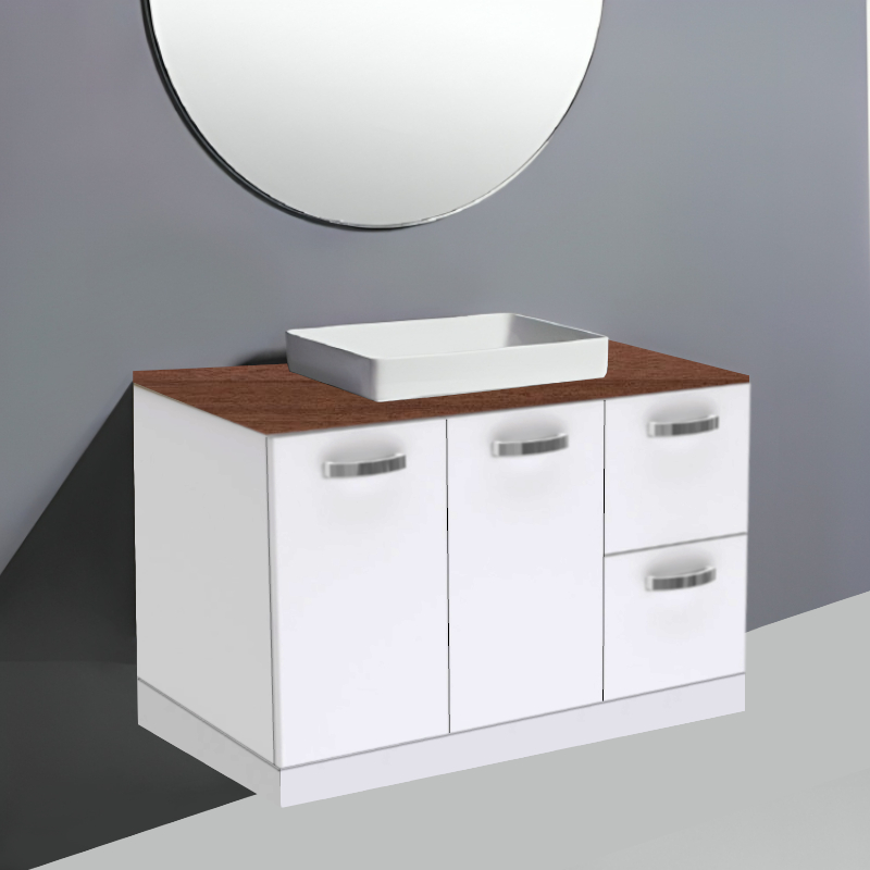 Fienza Unicab Gloss White On Kick Vanity With TImber Top & Semi-Inset Basin
