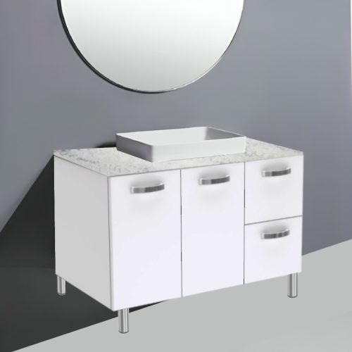 Fienza Unicab Gloss White On Legs Vanity With Solid Surface Top & Semi-Inset Basin