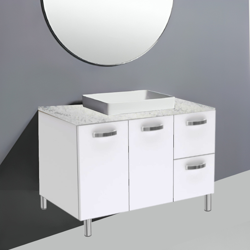 Fienza Unicab Gloss White On Legs Vanity With Solid Top & Semi-Inset Basin