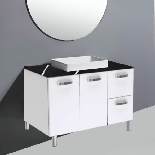 Fienza Unicab Gloss White On Legs Vanity With Stone Top & Semi-Inset Basin