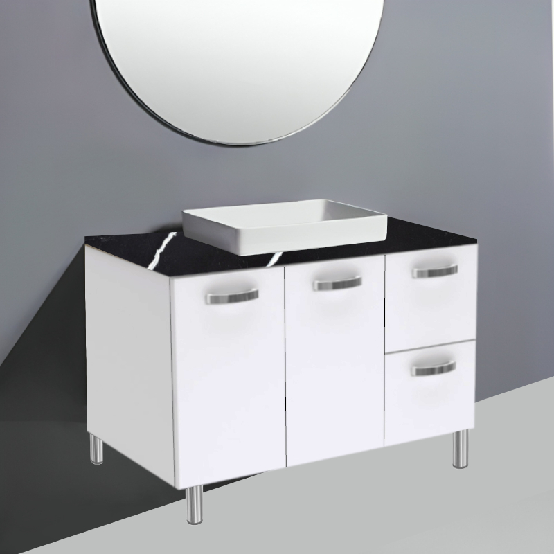 Fienza Unicab Gloss White On Legs Vanity With Stone Top & Semi-Inset Basin