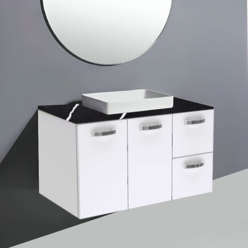 Fienza Unicab Gloss White Wall Hung Vanity With Stone Top & Semi-Inset Basin