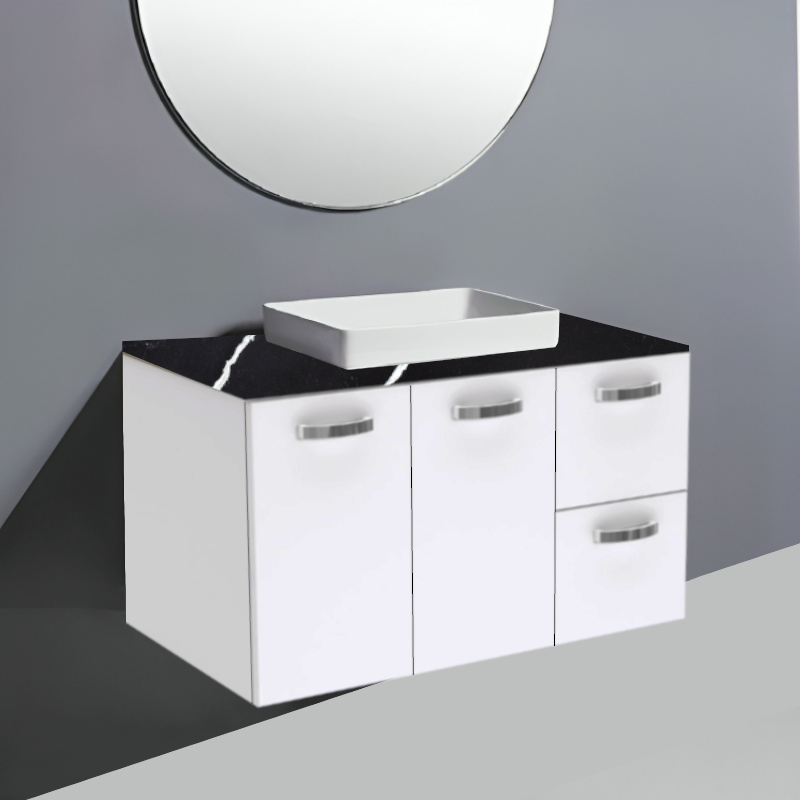 Fienza Unicab Gloss White Wall Hung Vanity With Stone Top & Semi-Inset Basin
