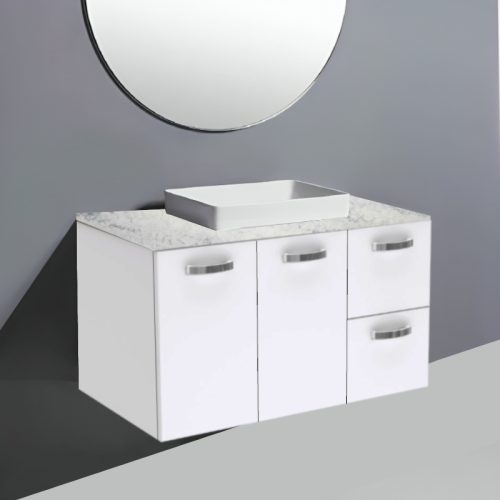 Fienza Unicab Gloss White Wall Hung Vanity With Solid Surface Top & Semi-Inset Basin