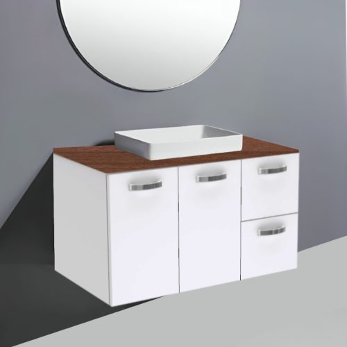 Fienza Unicab Gloss White Wall Hung Vanity With Hardwood Top & Semi-Inset Basin