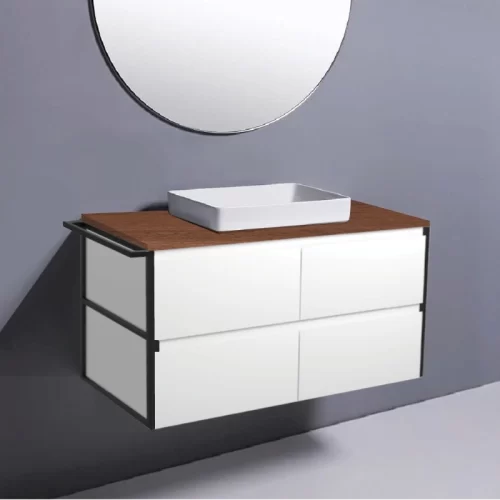Fienza Amato Satin White With 1 Frame & Towel Rail Wall Hung Vanity With Hardwood Top & Semi-Inset Basin