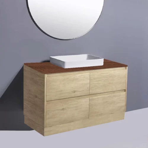 Fienza Amato Scandi Oak On Kick Vanity With Hardwood Top & Semi-Inset Basin