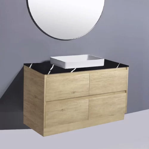 Fienza Amato Scandi Oak On Kick Vanity With Stone Top & Semi-Inset Basin