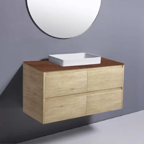 Fienza Amato Scandi Oak Wall Hung Vanity With Hardwood Top & Semi-Inset Basin