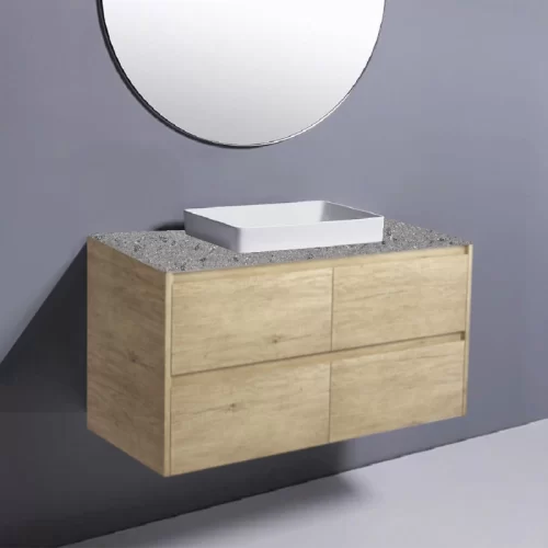 Fienza Amato Scandi Oak Wall Hung Vanity With Solid Top & Semi-Inset Basin
