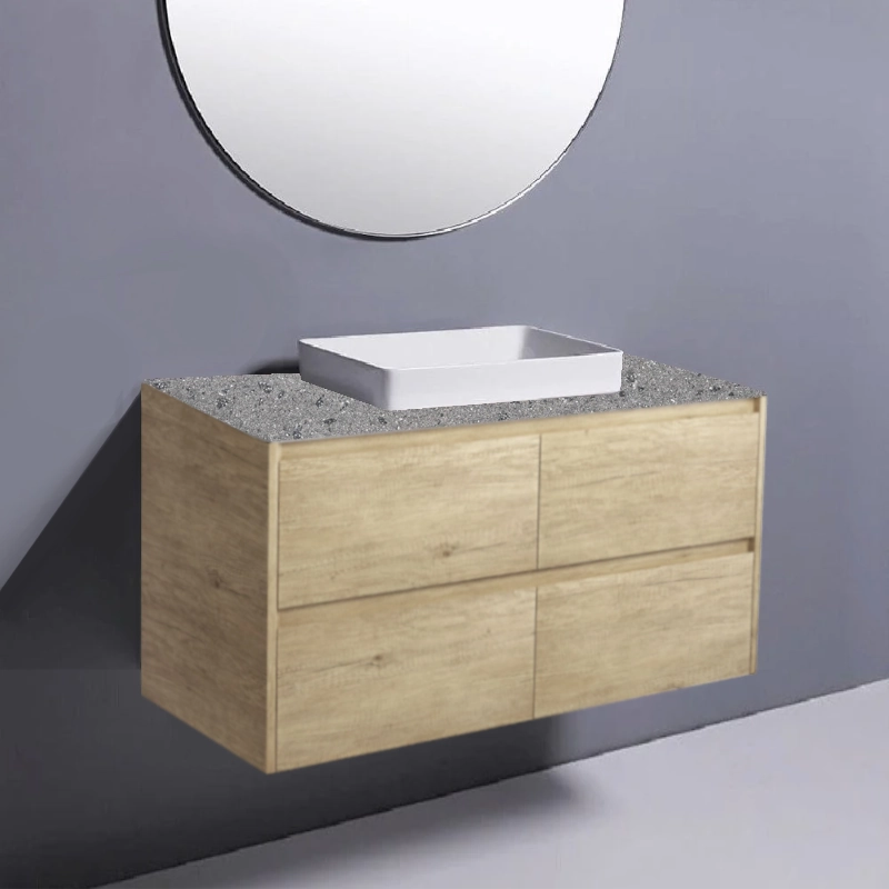 Fienza Amato Scandi Oak Wall Hung Vanity With Solid Top & Semi-Inset Basin